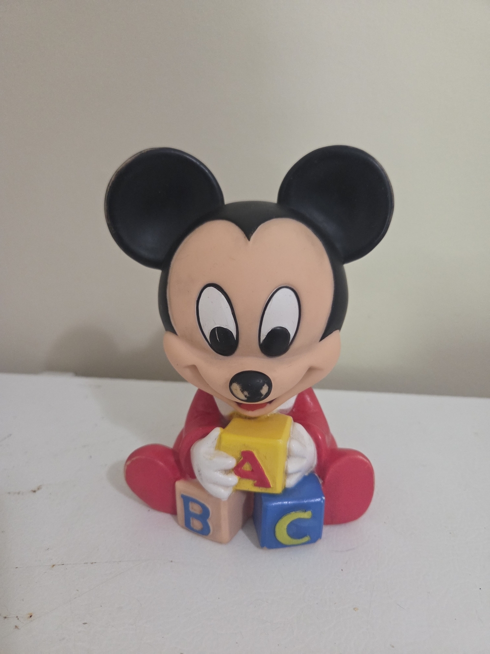 Vintage DISNEY Mickey Mouse ABC Blocks Squeak Toy Squeeze 6" Baby Shelcore 1984